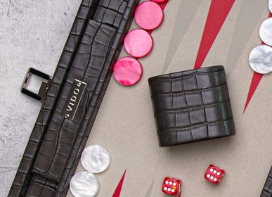 Cadeaux - Backgammon Gris Charbon - Cuir Vegan Alligator - Large - Jeu de Société - VIDO BACKGAMMON