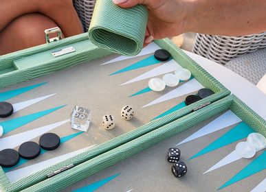 Leather goods - Backgammon Set Mint Green - Lizard Vegan Leather - Large - Board Game - VIDO BACKGAMMON