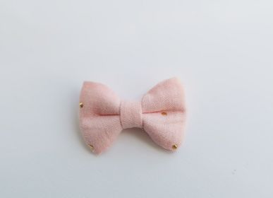 Hair accessories - DOUBLE GAUZE BOW WITH GOLDEN DOTS “Pastel Pink” - TÊTE DE LYLOTTE