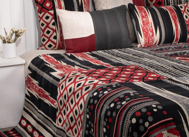 Bed linens - Monotone Ikat Handmade Vintage Kantha Quilt - MAISON MIEKO