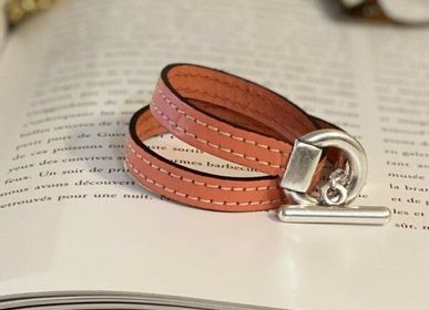 Bijoux - Bracelet en Cuir Rose Corail - L'ATELIER DES CREATEURS