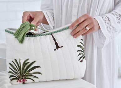 Gifts - Green Palm Tree Print Lined Wash Bag - POWELL CRAFT