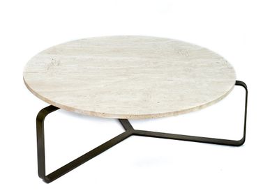 Tables basses - Lora 1000Ø x 350mmH - Nouveau cadre en bronze avec dessus en travertin - DURAN