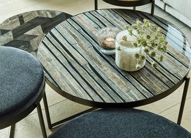 Coffee tables - Lucca 80Ø x 42cmH - Black frame Sand Tiger epoxy top - DURAN