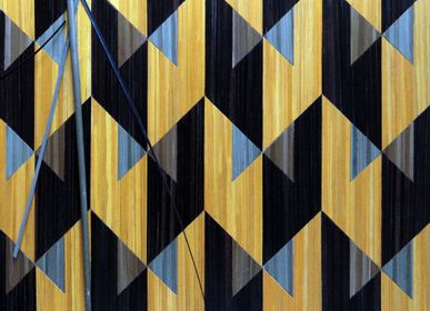 Wall panels - Straw marquetry - 4 colour pattern on paper or removable backing - LESLIE MAHLER CRÉATIONS
