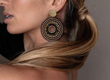 Jewelry - Gold filled Macrame Miyuki Beaded earrings black and beige Handmade pendants    - SÀNTIBÉ BIJOUX