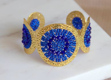 Bijoux - Bracelet Manchette en Perles Miyuki tissées à la main Bleu Plaqué or Jonc - SÀNTIBÉ BIJOUX