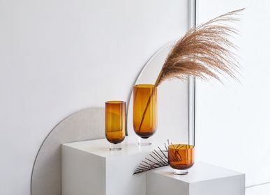 Vases - Sober modern glass vase, cylindrical shape on a solid base, warm dark orange, OMAHA14 AM/GR - ELEMENT ACCESSORIES