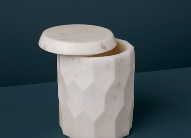 Bathroom storage - Faceted White Marble Canisters - BE HOME