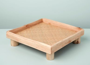 Trays - Blonde Reclaimed Wood & Woven Seagrass Square Trays - BE HOME