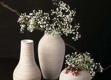 Vases - White Striped Mango Wood Vases - BE HOME