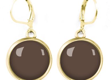 Bijoux - Dangling earrings surgical stainless steel Queen Size Flash Gold - Moka - LES PARISIENNES D'EMILIE FIALA
