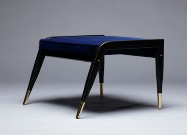 Stools - Wormley Footstool in Black Lacquered Wood and Brass Details - DUISTT