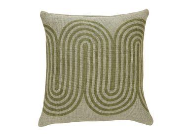 Couettes et oreillers  - Block Printed Waves Throw Pillow, Winter Sage - 18x18 inch - CASA AMAROSA