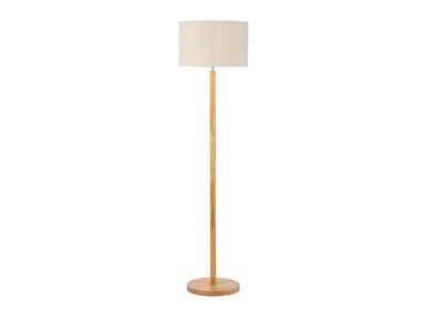 Floor lamps - IL72060 Lua rubber wood and linen floor lamp Ø38x150 cm/ E27 / 40W - ANDREA HOUSE