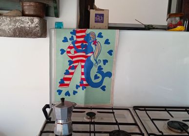 Torchons textile - torchon de cuisine en lin et coton imprimé LOVE - BACIO DEL MARINAIO