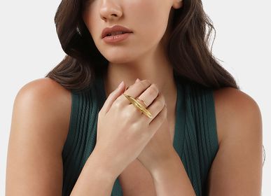 Jewelry - Mediterranean Gold Adjustable Ring - Long Olive Leaf  - AGAPIS JEWELLERY