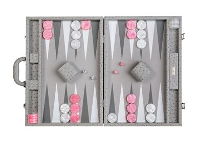 Apparel - Backgammon Set Grey - Ostrich Vegan Leather - Large - VIDO BACKGAMMON