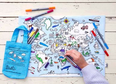 Children's mealtime - world map; animals & sea life placemat to go - EATSLEEPDOODLE