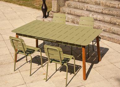 Tables Salle à Manger - Table à manger ALICANTE 6/8p., extension automatique, plateau en aluminium et pieds en teck - EZEÏS