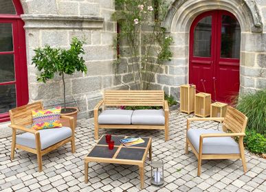 Sofas - AQUARIVA stacking sofa, teak with cushion. - EZEÏS