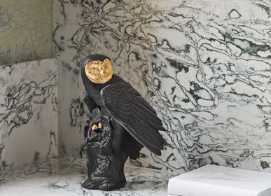 Decorative objects - Owl Black-Gold - Porcelain Sculpture - LLADRÓ