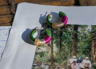 Jewelry - Green, Pink & Gold Chunky earrings - Sawadee - NACH
