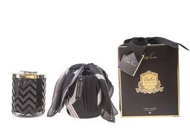 Decorative objects - COTE NOIRE - HERRINGBONE CANDLE WITH SCARF - BLACK & GOLD - RED BEE LID - CÔTE NOIRE