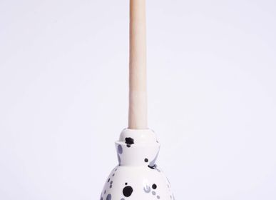 Decorative objects - black and white spotted ceramic candlestick - CAROLA FRA I TRULLI