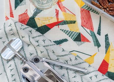 Linge de table textile - Serviette de table (par 2) 100% lin - 45x45cm - Motif ARRASTA PÉ couleur vert FOLHA - SABIÁ DESIGN