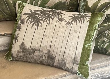 Fabric cushions - BADALPUR 40x55 cm linen cushion cover printed with an Ananbô image - EN FIL D'INDIENNE...