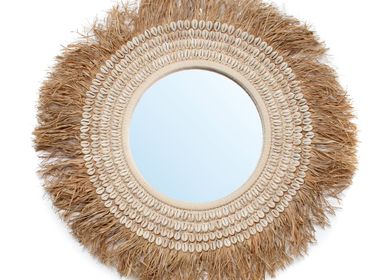 Mirrors - The Raffia Cowrie Mirror - Natural White - BAZAR BIZAR