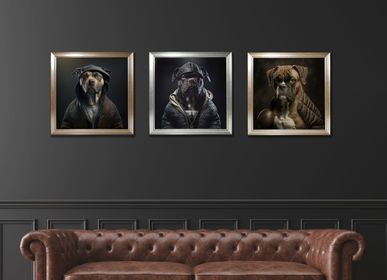 Paintings - FRAMED DOG GOLD PRINTS 60X60 CM - EMDE