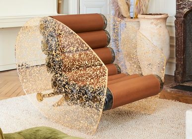 Lawn armchairs - MW05 Couture Collection | Armchair with PMMA walls encrusted with gold leaf & brown Soshagro covers - MW Exclusive - MOJOW