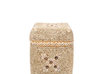 Storage boxes - The Beaded Flowers Baskets - Natural Brown - M - BAZAR BIZAR