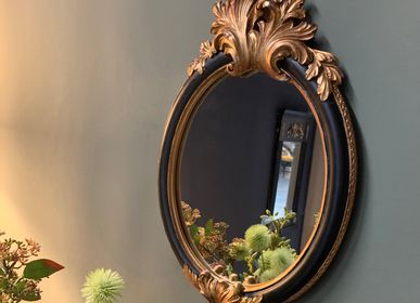 Mirrors - BAROQUE BLACK & GOLD OVAL MIRROR 25X38 cm - EMDE