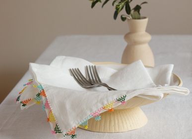 Linge de table textile - SERVIETTE DE TABLE LIN BRODE MAIN - NADIA DAFRI PARIS