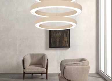 Suspensions - R7 Triple Giant Suspension with Three Overlapped Pleated Lampshade Exclusive Handmade in Italy - LIGHTINUP
