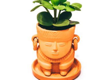 Poterie - Muisca Man face terracotta pot D7 H8 - COLOMBIAN BOHO