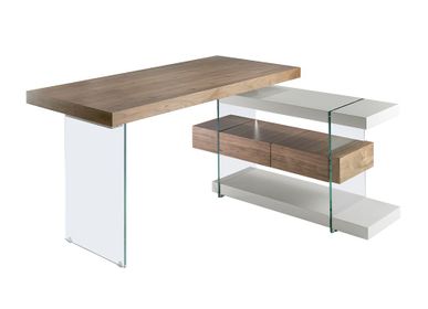 Desks - Walnut and glass office desk - ANGEL CERDÁ