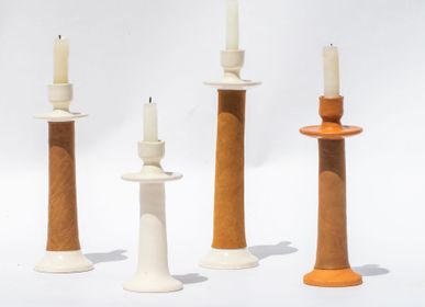 Decorative objects - Leather-wrapped Candle Holder - ALCANTARA-FREDERIC