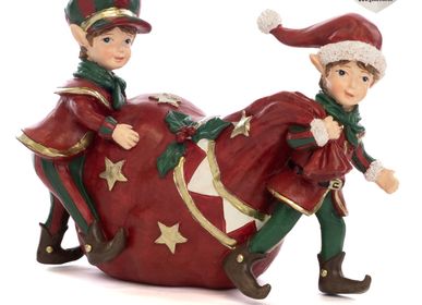 Other Christmas decorations - SANTA EXPRESS HELPERS WITH BIG BAG TT RD/GRN 16CM - GOODWILL M&G
