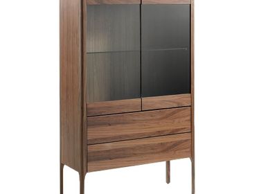 Sideboards - Walnut and fiberglass display cabinet with marble effect - ANGEL CERDÁ
