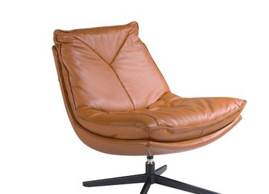 Armchairs - Brown leather upholstered swivel armchair - ANGEL CERDÁ
