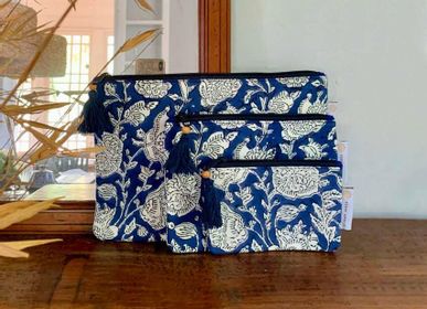 Pochettes - Pochettes ethniques bleu et blanches Anjali / lot de 3 - TERRE AMBRÉE