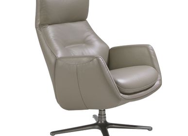 Fauteuils - Fauteuil pivotant inclinable tapissé de cuir gris et d'acier foncé - ANGEL CERDÁ