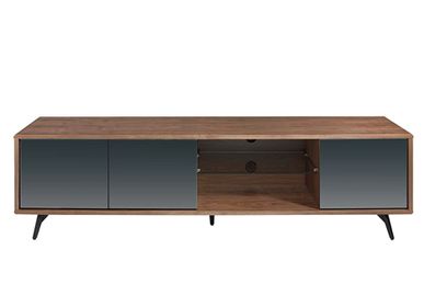 Sideboards - TV stand with walnut and black mirror effect glass - ANGEL CERDÁ