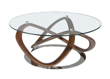 Coffee tables - Round coffee table tempered glass and walnut - ANGEL CERDÁ