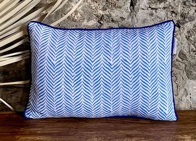 Fabric cushions - Hita blue and white ethnic cushion cover - TERRE AMBRÉE