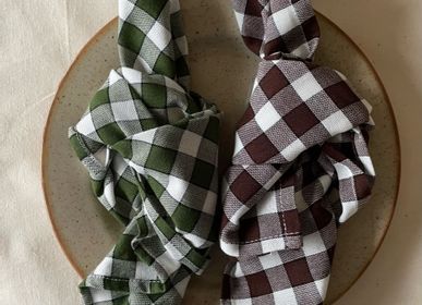 Napkins - Vichy, green and chocolate napkin, 100% polyester - ENSEMBLE